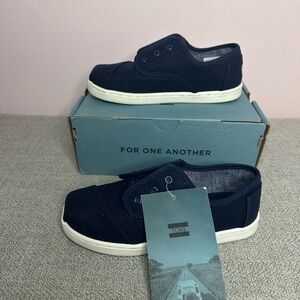 New Kids Toms Navy Blue Cordones Heritage Canvas Slip On Shoes Size 11